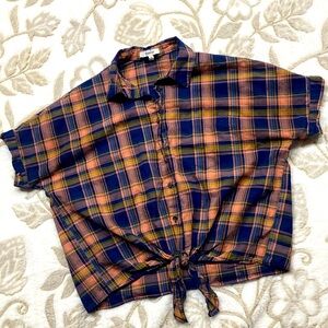 LIKE NEW Madewell Junipero Plaid Boxy Tie Knot Front Button Down Shirt Size XS